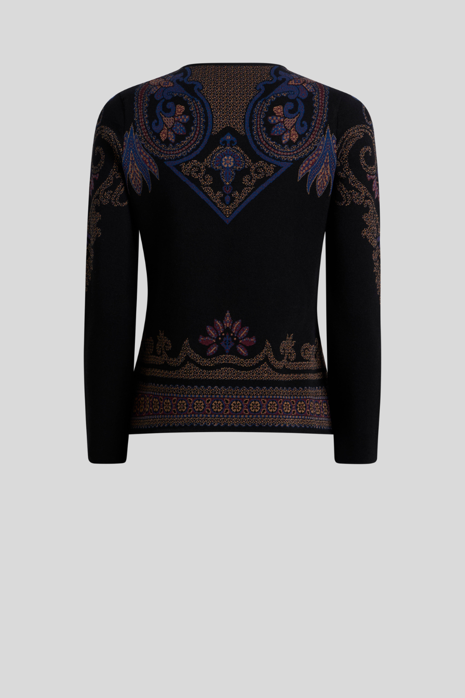 Black Ornamental Knit Cardigan with Paisley Pattern