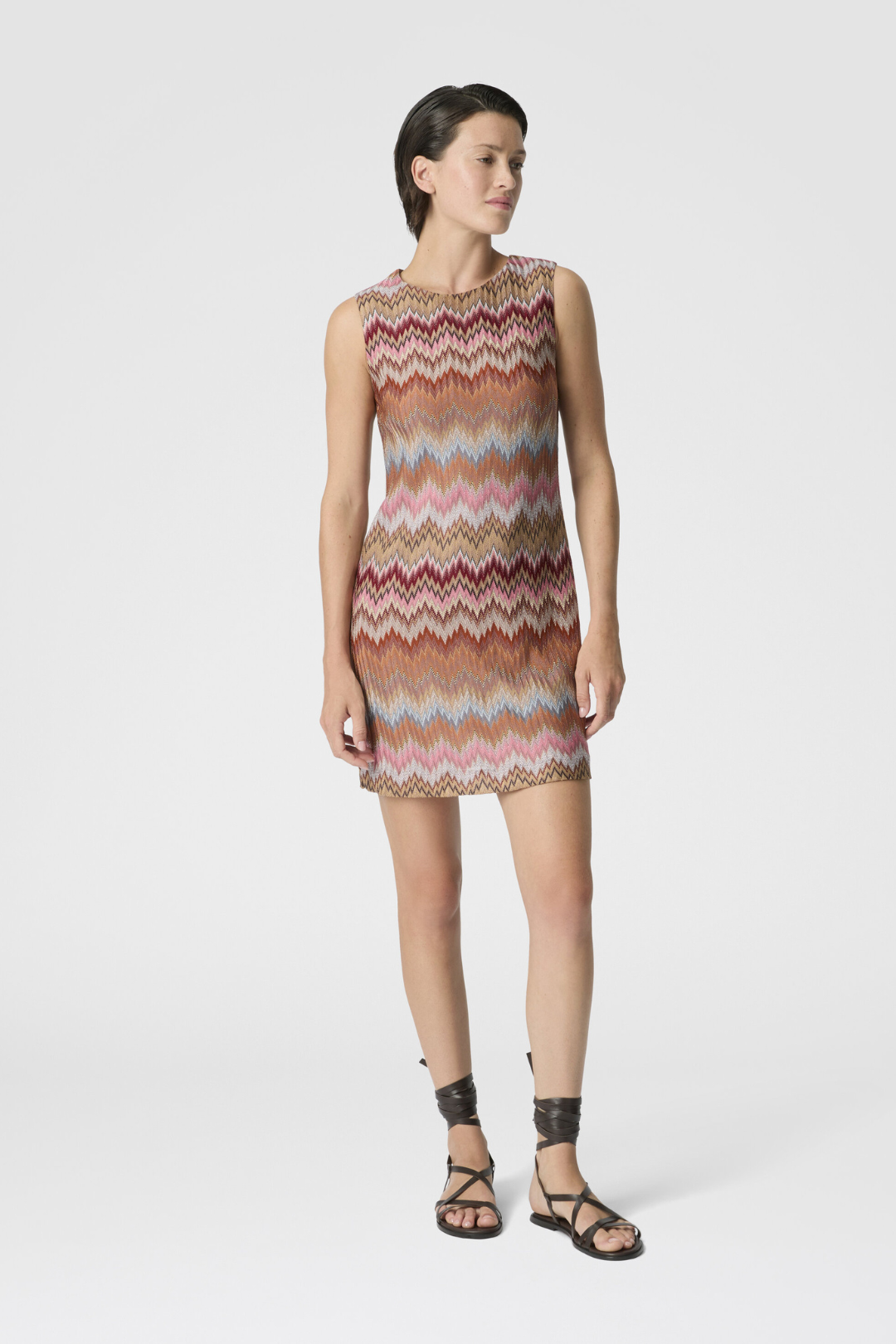 Sleeveless Mini Dress made of Viscose with Herringbone Pattern