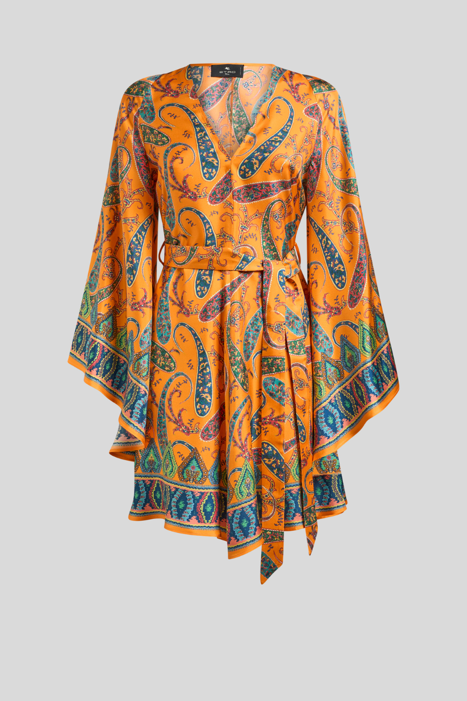 Paisley Print Wrap Dress with Flared Sleeves