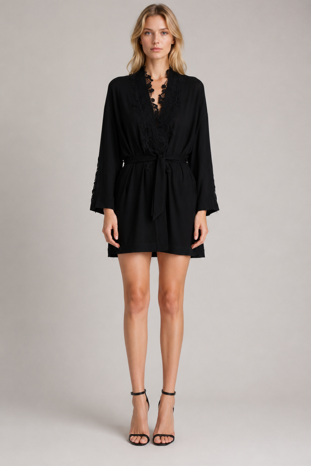 Lace Trim Kimono Robe
