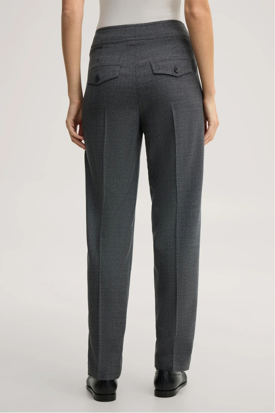 Virgin Wool Tapered Trousers with Mouliné Texture in Dark Grey