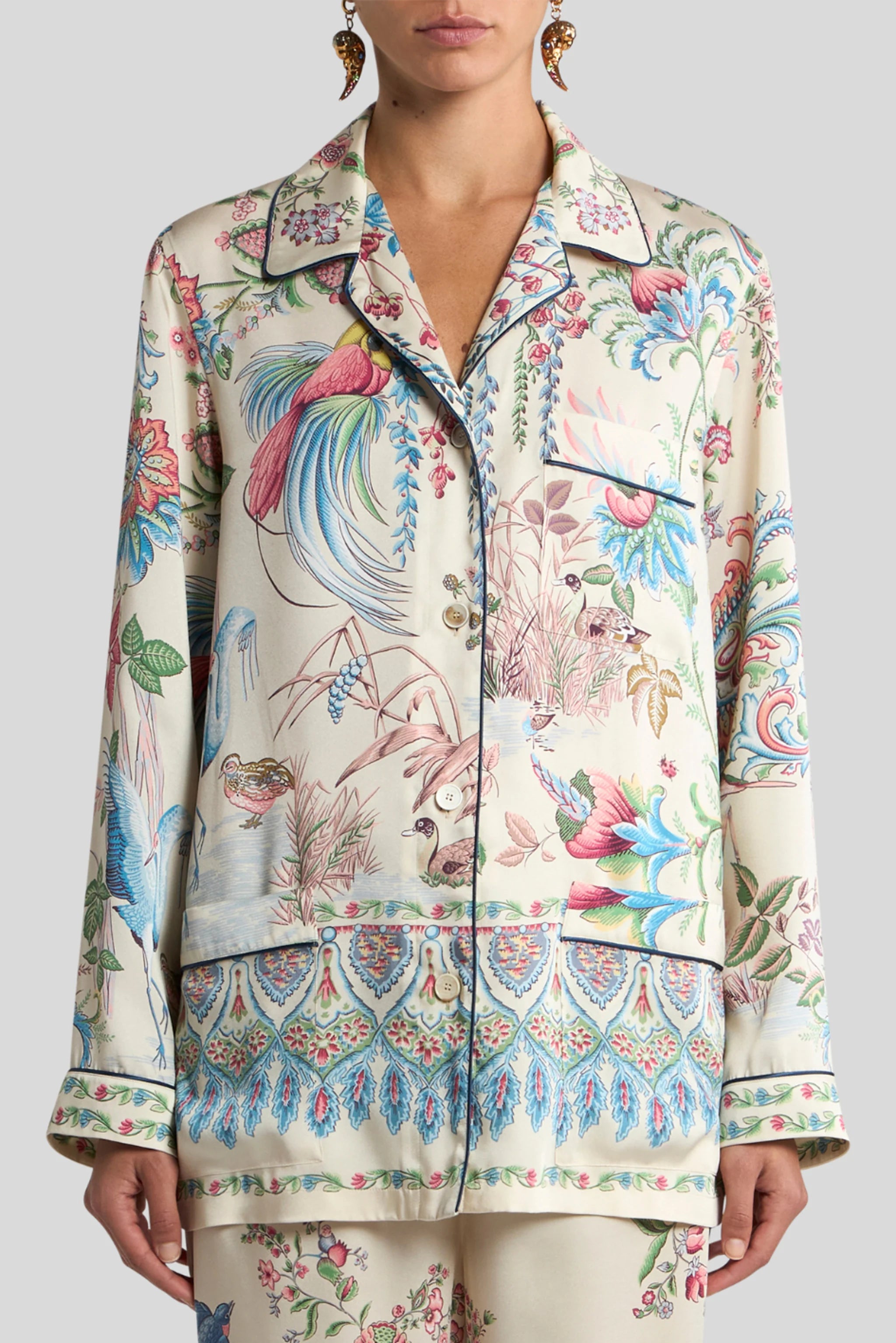 Botanical Print Silk Shirt