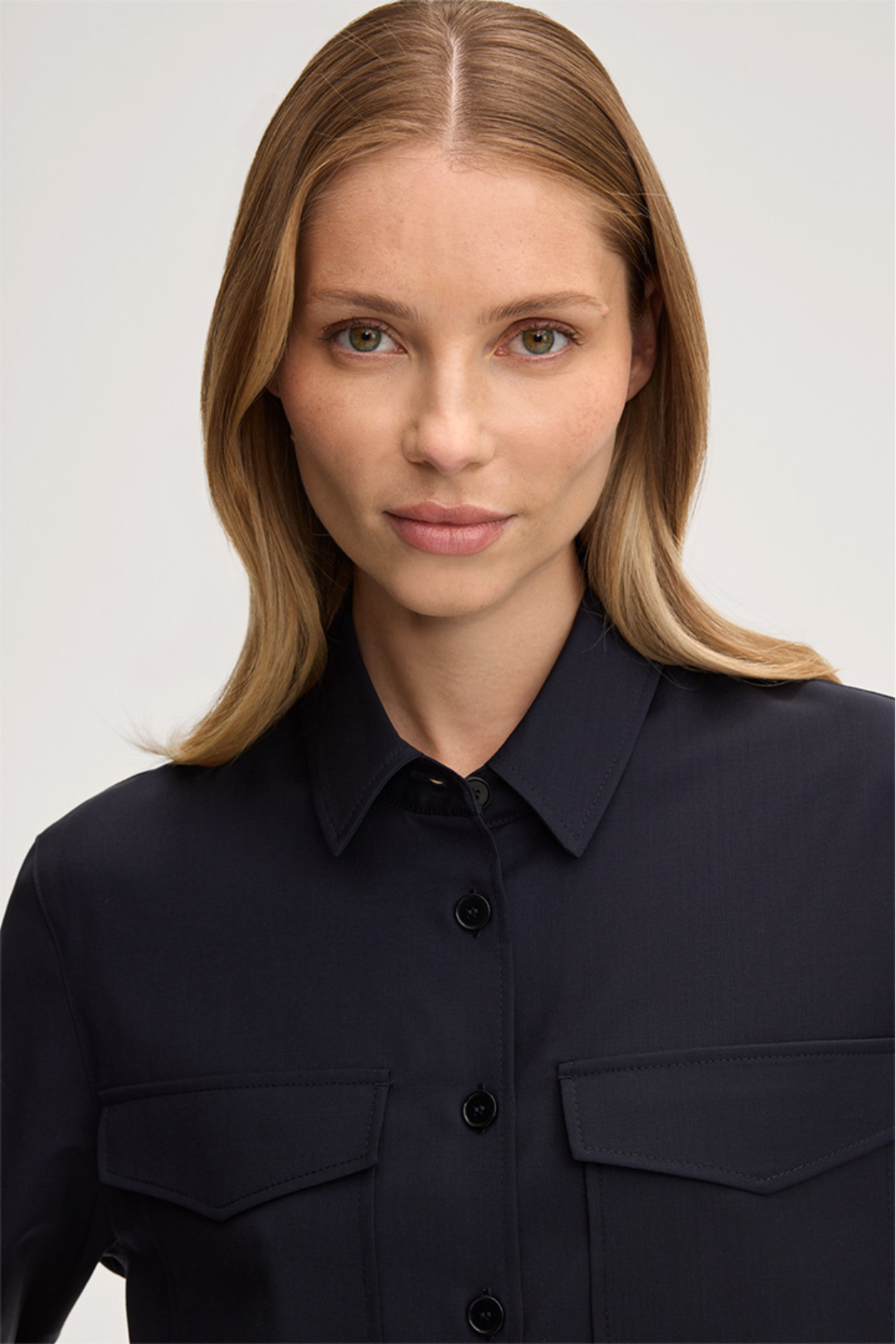 Virgin Wool Blouse in Navy