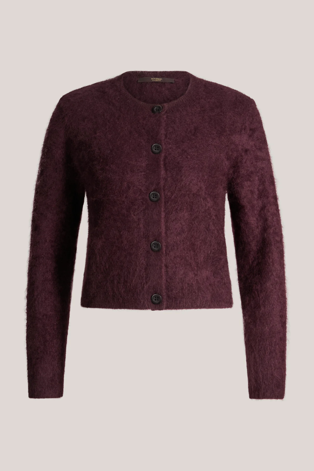 Dark Red Brushed Cashmere Crew Neck Cardigan