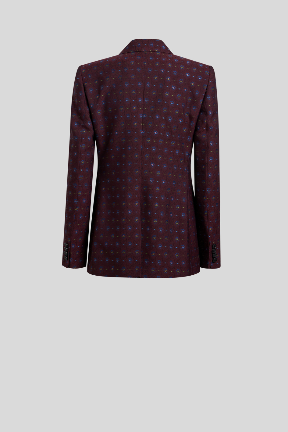 Burgundy Double-Breasted Floral Jacquard Blazer
