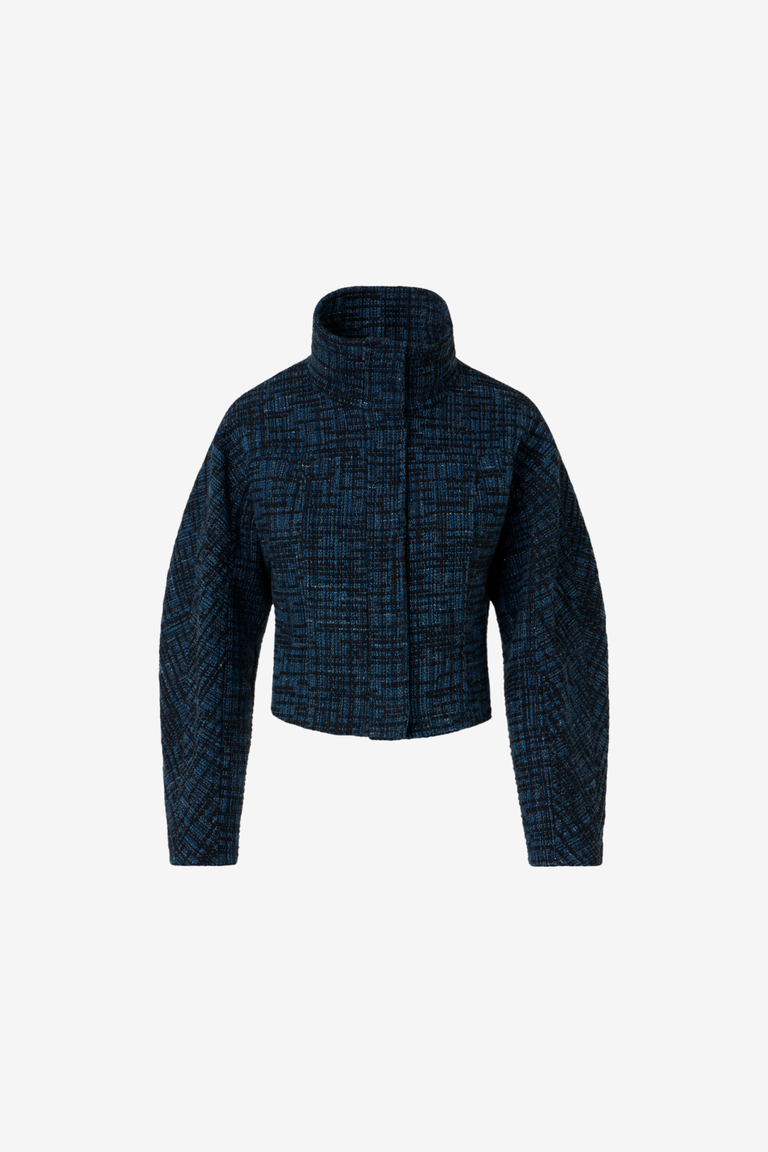 Fitted Raw Denim Tweed Jacket with Stand Collar