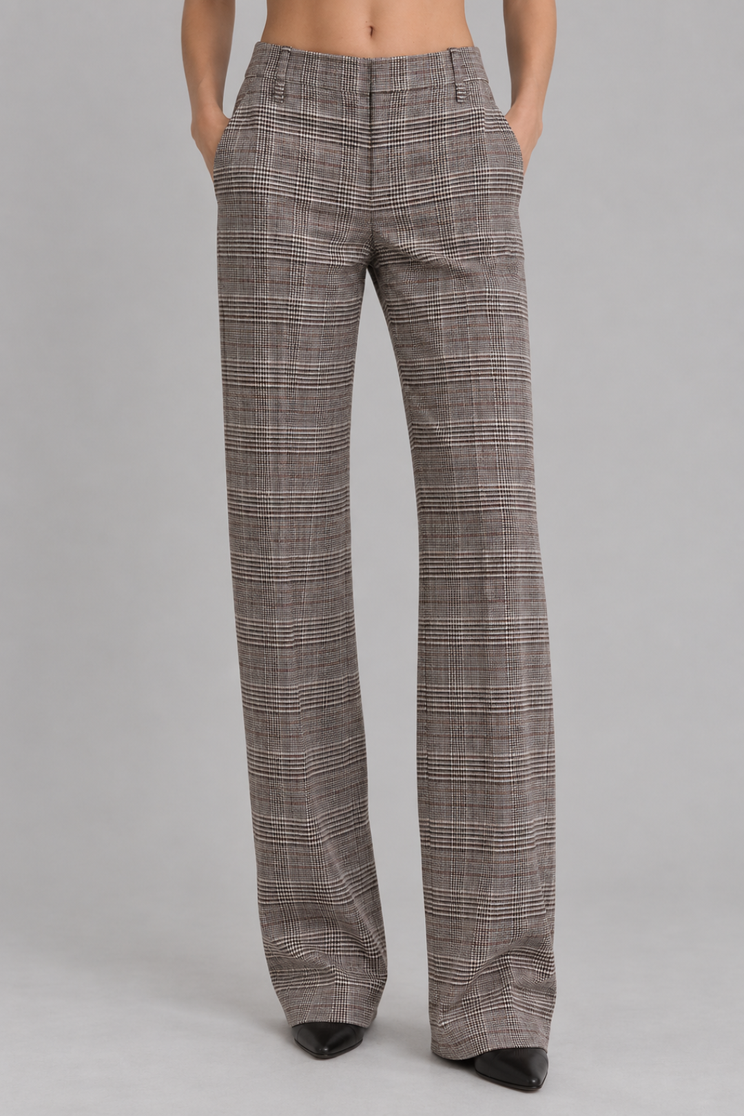 Checked Wide-Leg Tailored Trousers