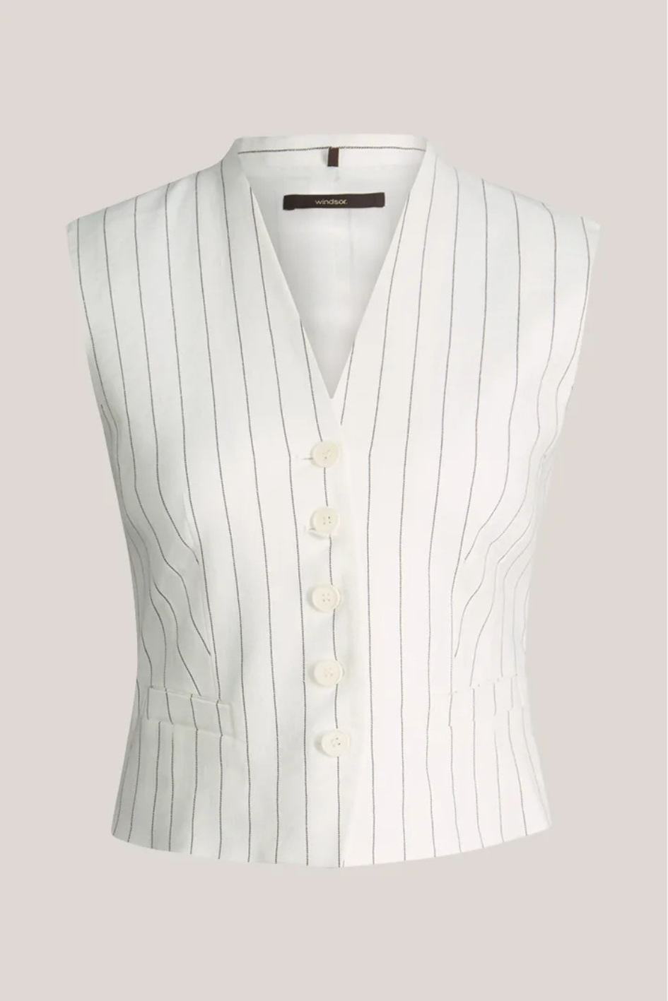 Pinstriped linen-blend Veste in ecru and black