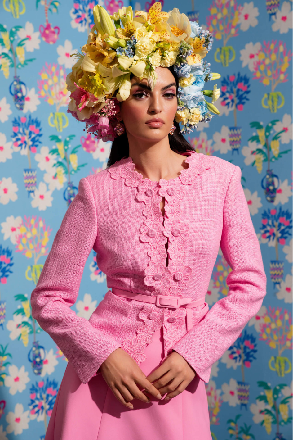 Cotton Tweed Jacket with Flower Trim