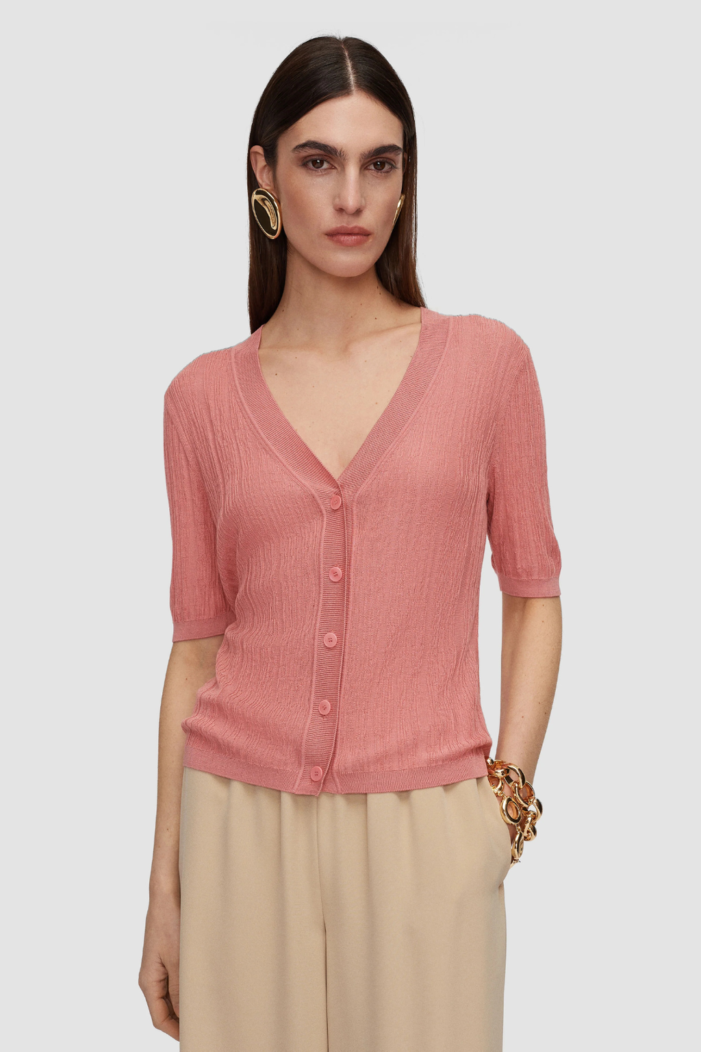 Sens Silk Cotton Rib Short Sleeve Cardigan