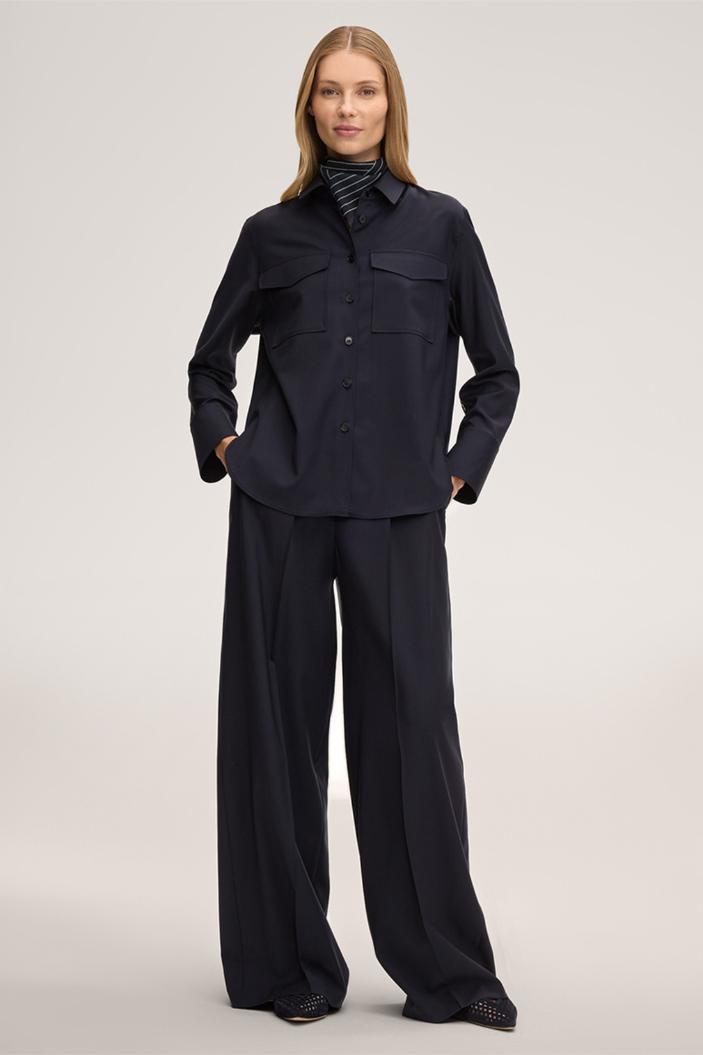 Navy virgin wool Palazzo Pants