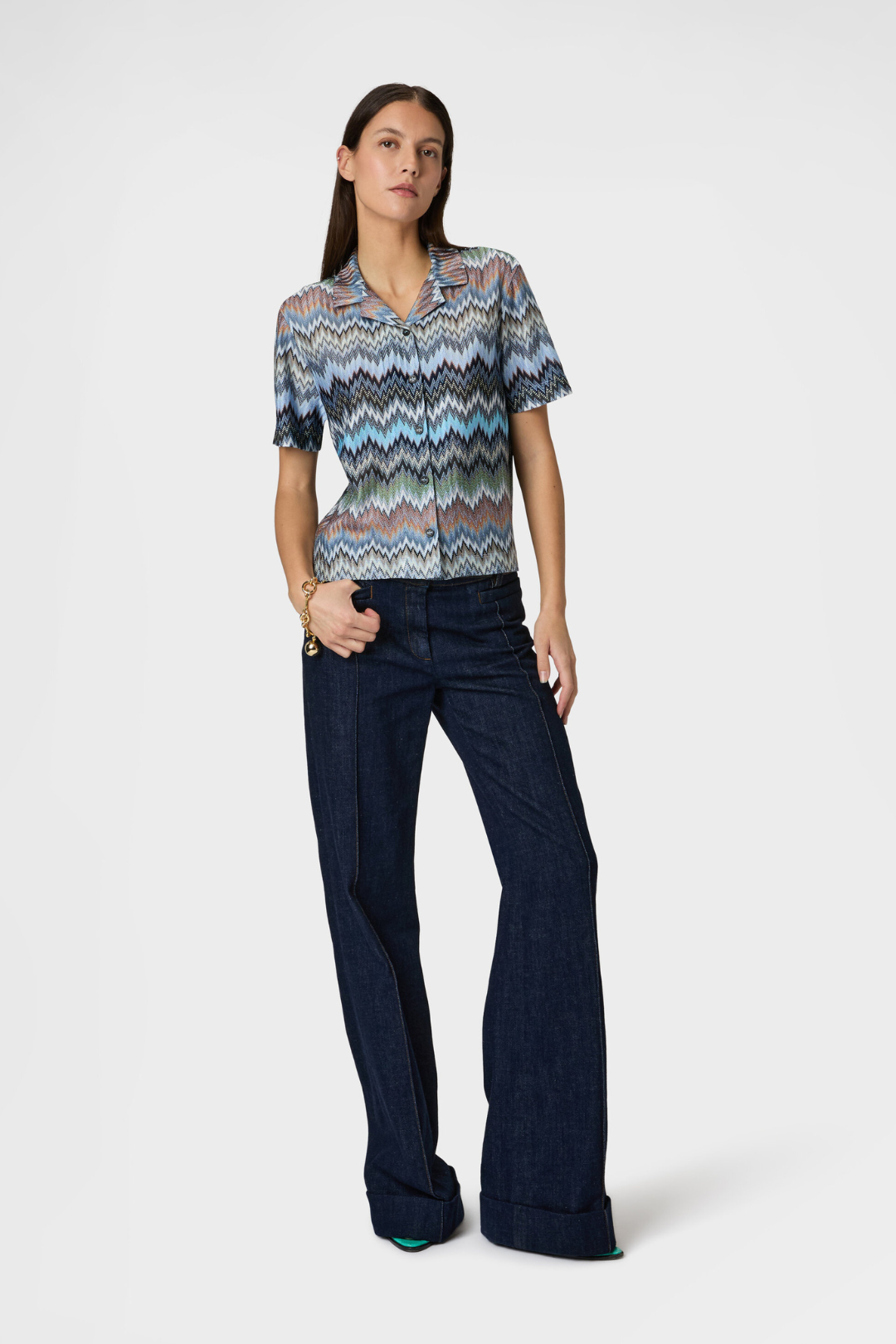 Viscose Bowling Shirt with Herringbone and Snake Motif