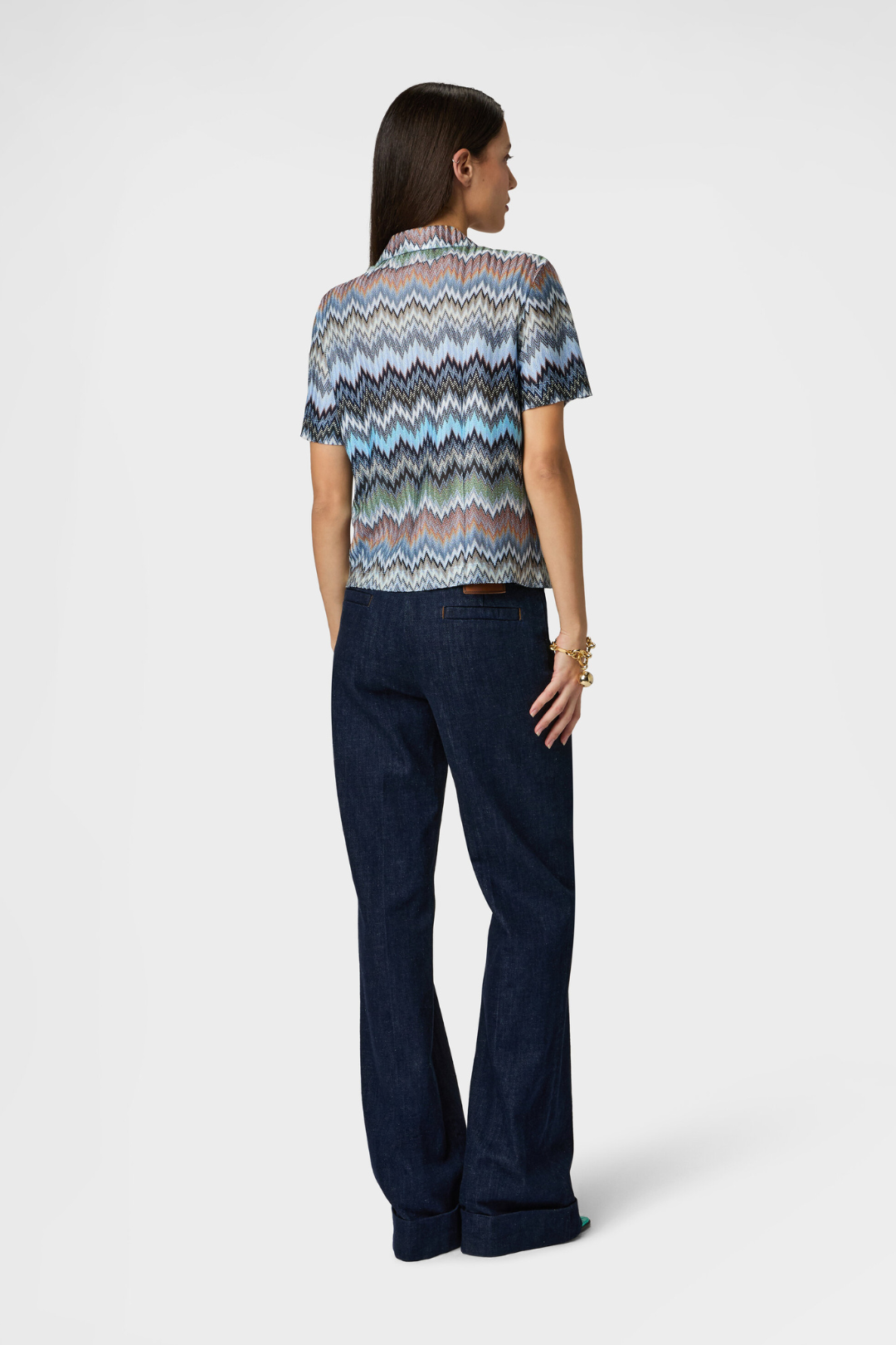 Viscose Bowling Shirt with Herringbone and Snake Motif