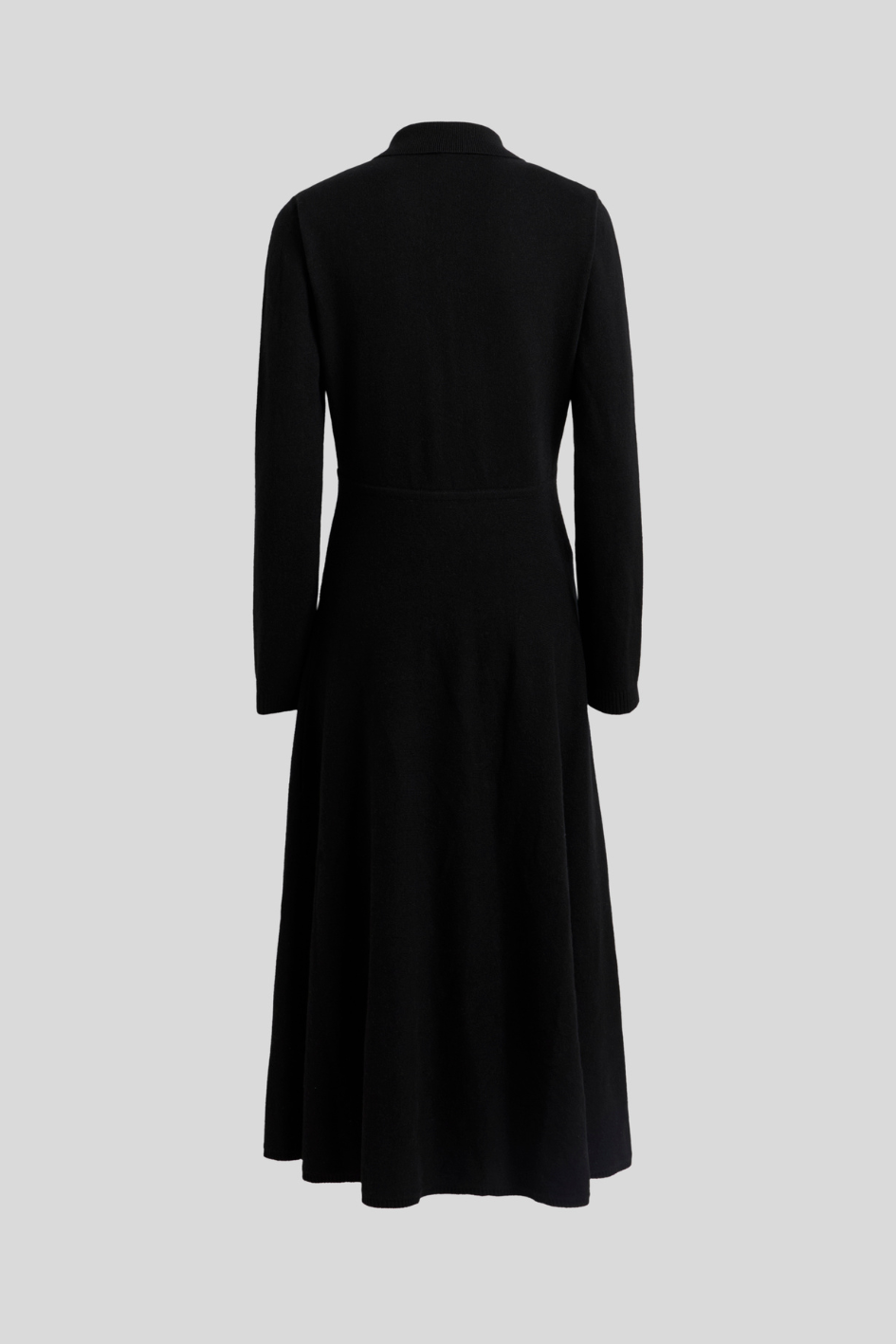 Black Printed Knit Midi Dress with Polo Collar