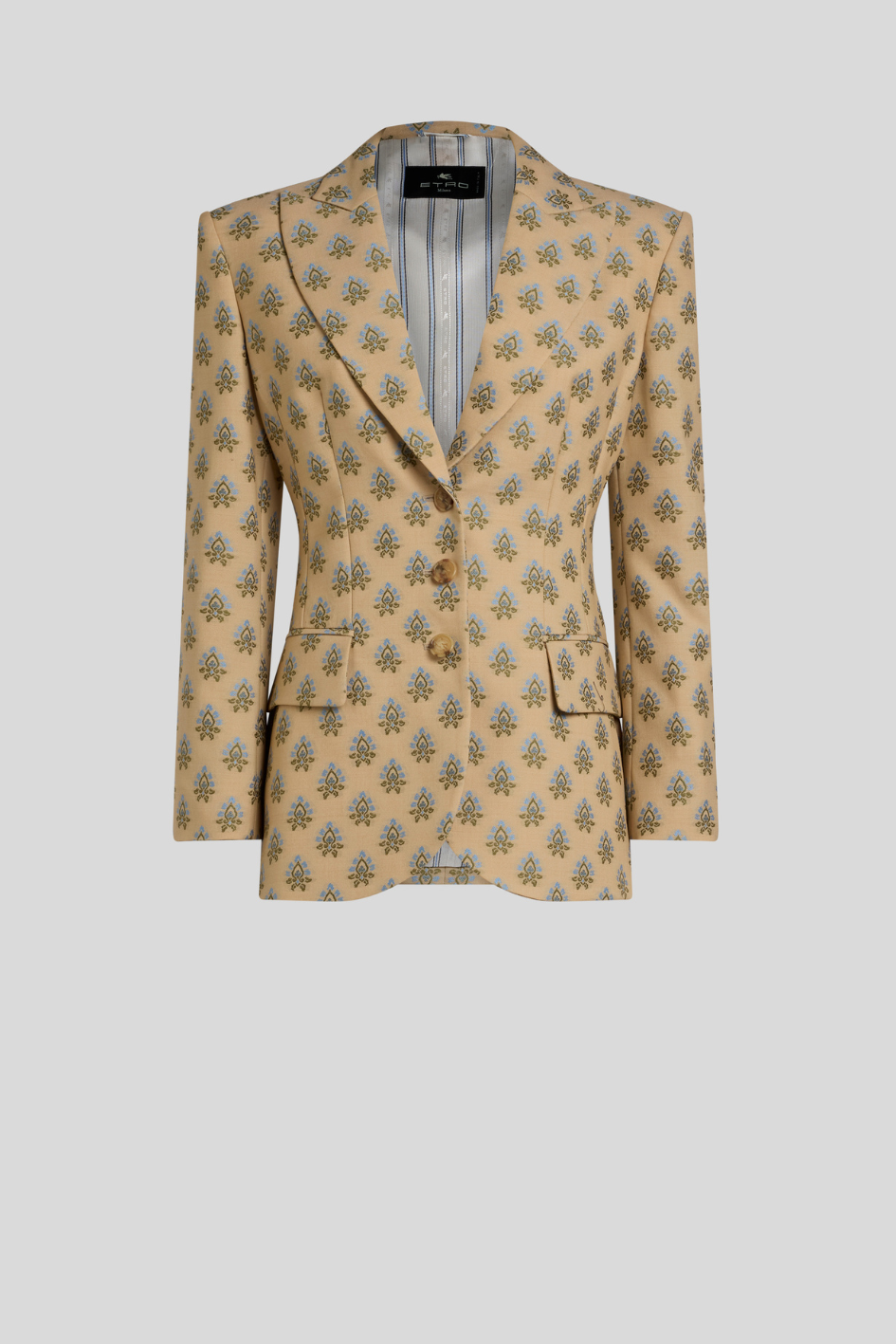 Beige Blazer with Blue Print