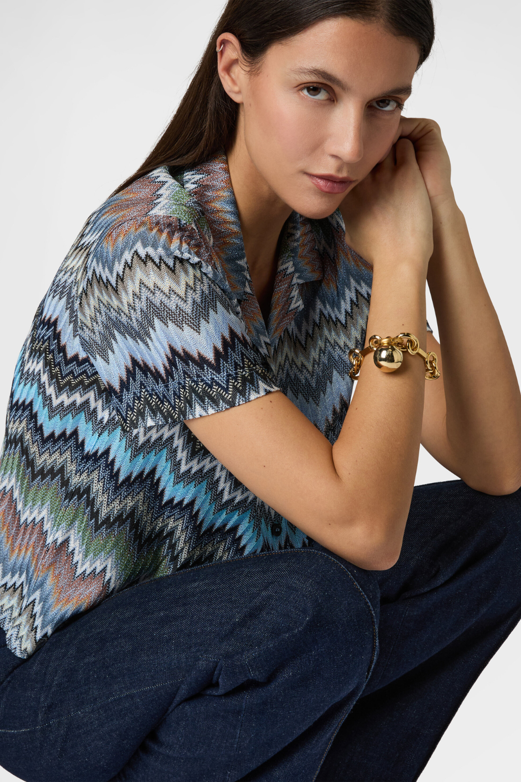 Viscose Bowling Shirt with Herringbone and Snake Motif