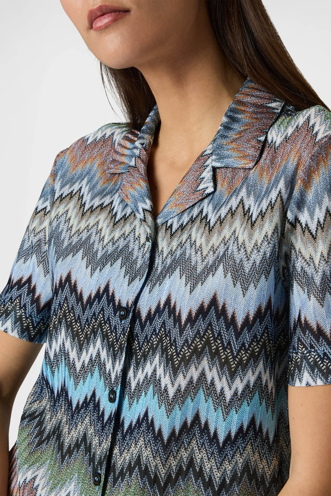 Viscose Bowling Shirt with Herringbone and Snake Motif