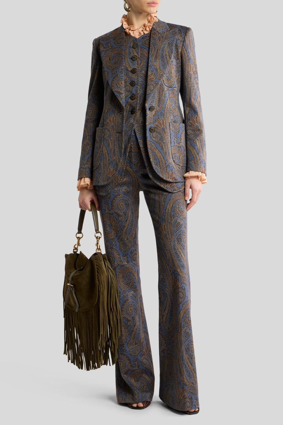 Blue Paisley Jacquard Tailored Blazer