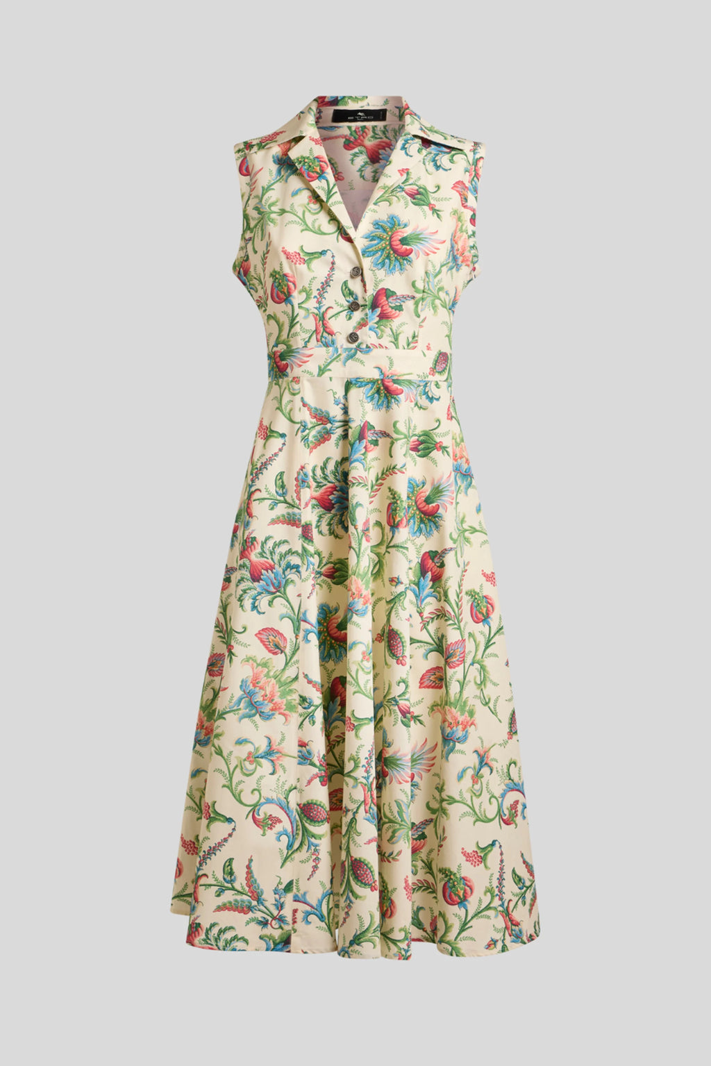 Floral Print Sleeveless Midi Dress with Belt