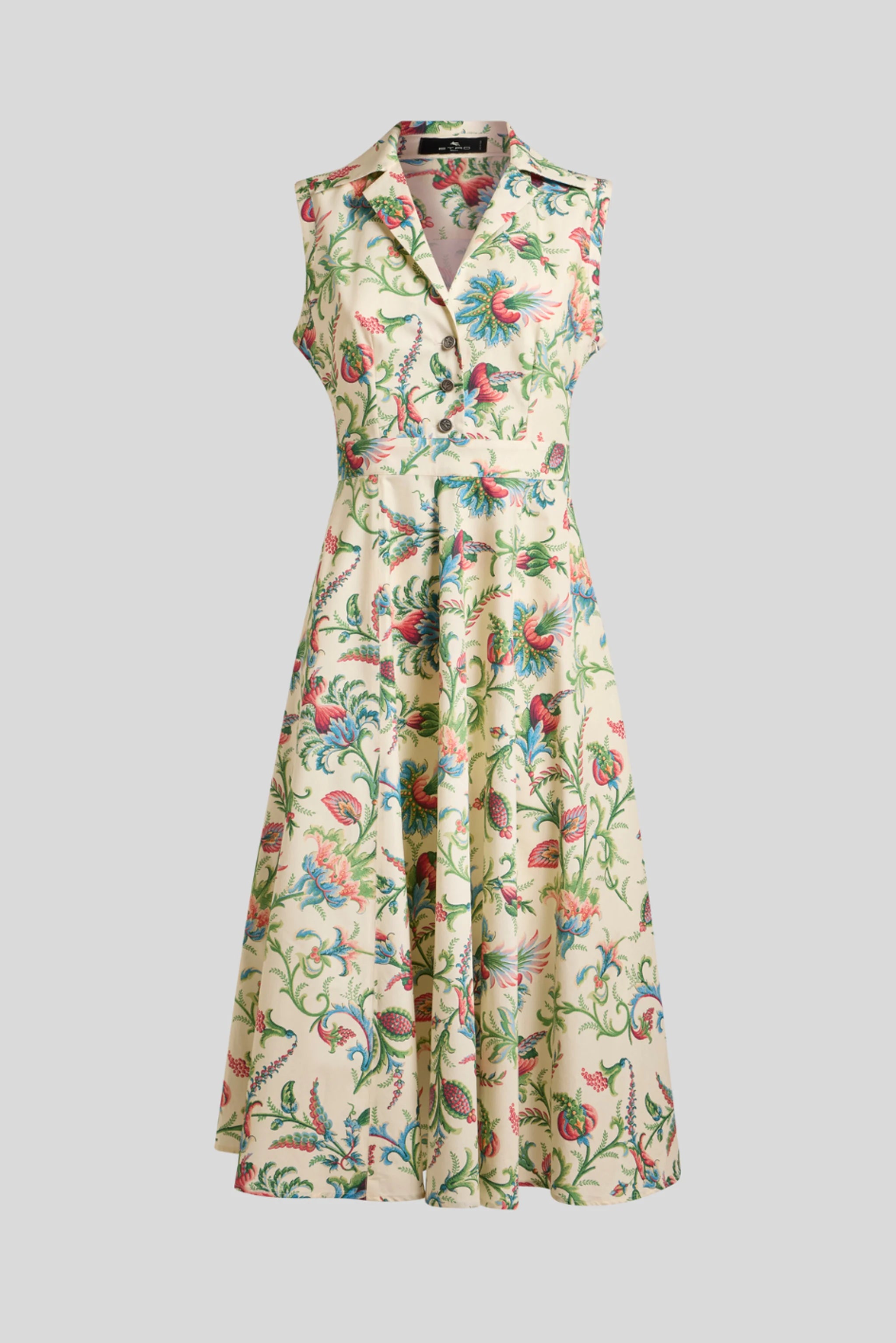 Floral Print Sleeveless Midi Dress with Belt
