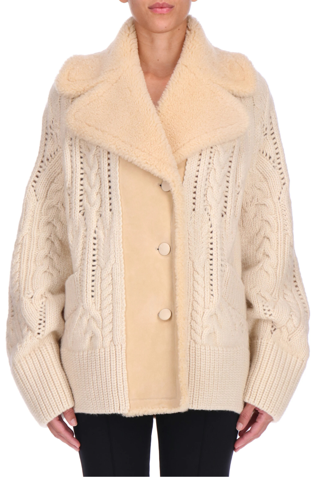 Cable Knit Jacket with Shearling Collar
