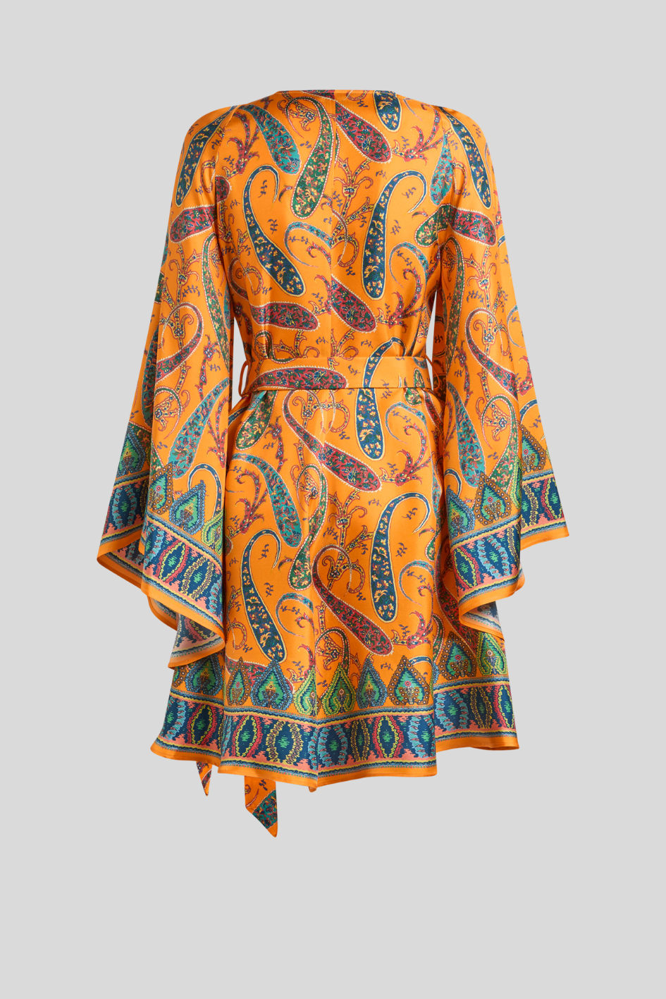 Paisley Print Wrap Dress with Flared Sleeves