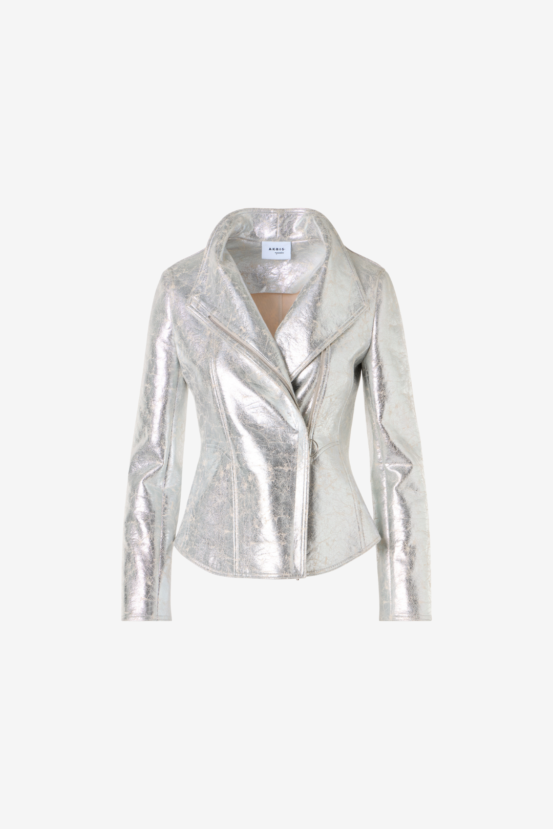 Fitted Aluminum Jersey Motorbike Jacket with Asymmetrical Zip