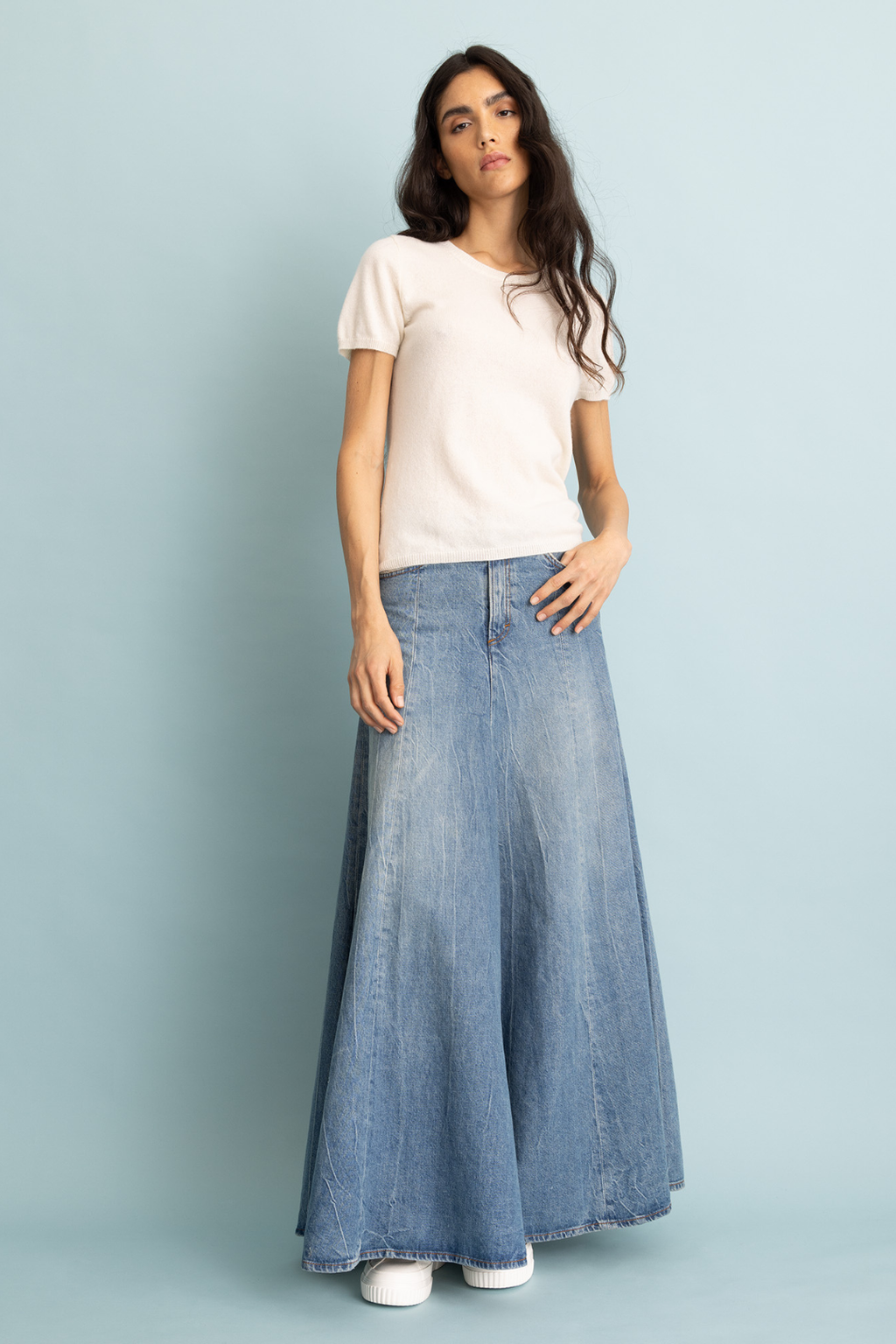 Short Sleeve Knit T-Shirt in Off-White