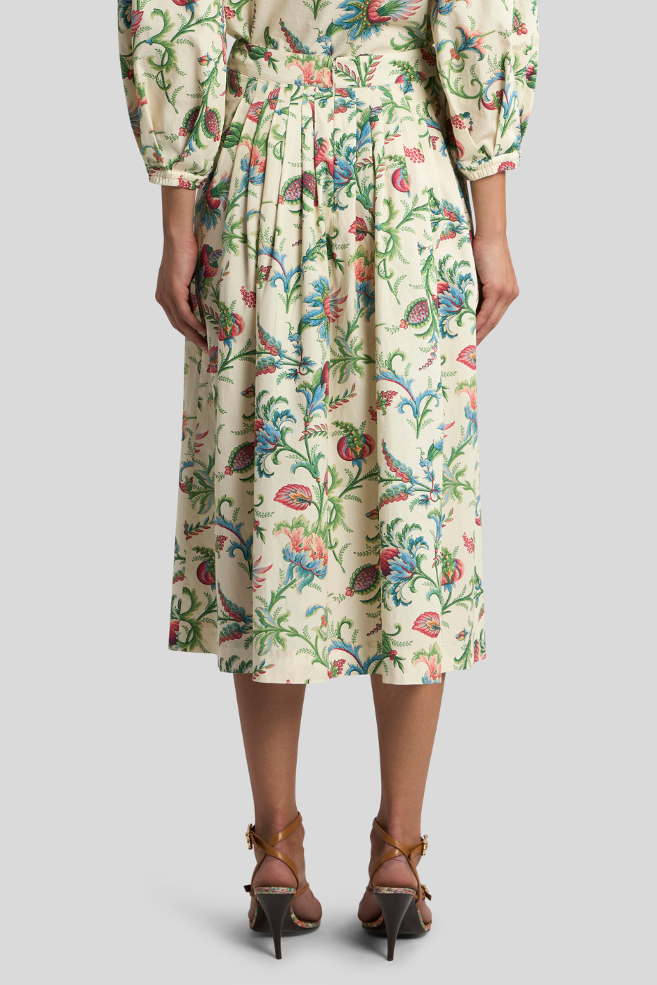 Floral Print Midi Skirt with Pleated Waist