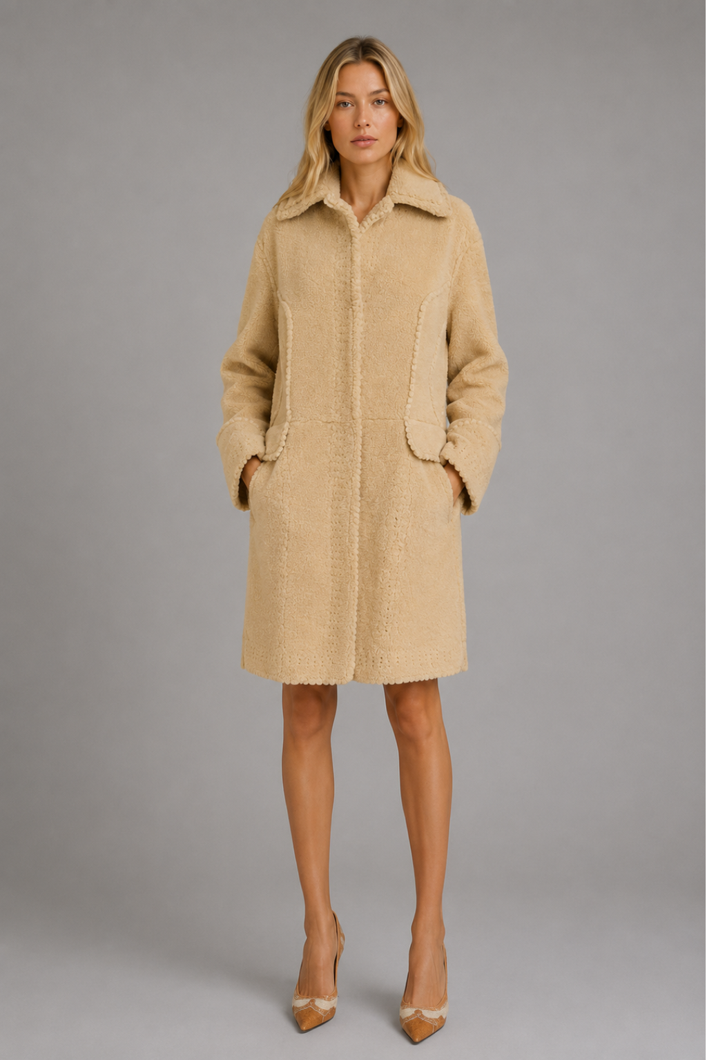 Shearling Coat with Oversized Collar