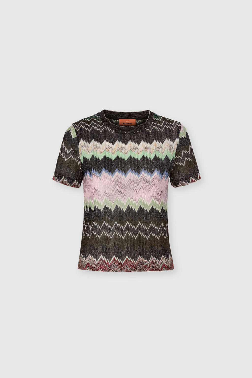 Round Neck T-shirt in Lamé Viscose with Ribbed Collar