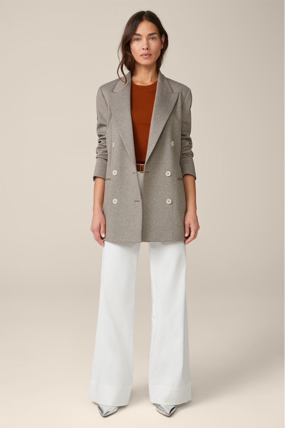 Double-Breasted Long Blazer in Jersey