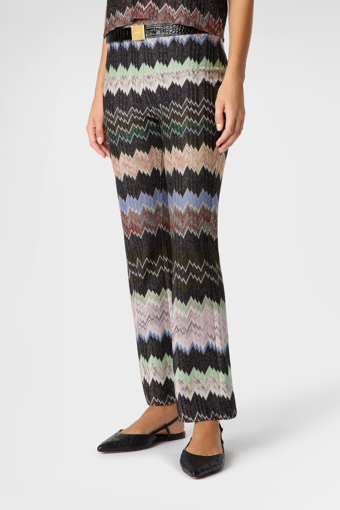 Cropped Lamé Viscose Pants with Snake Motif