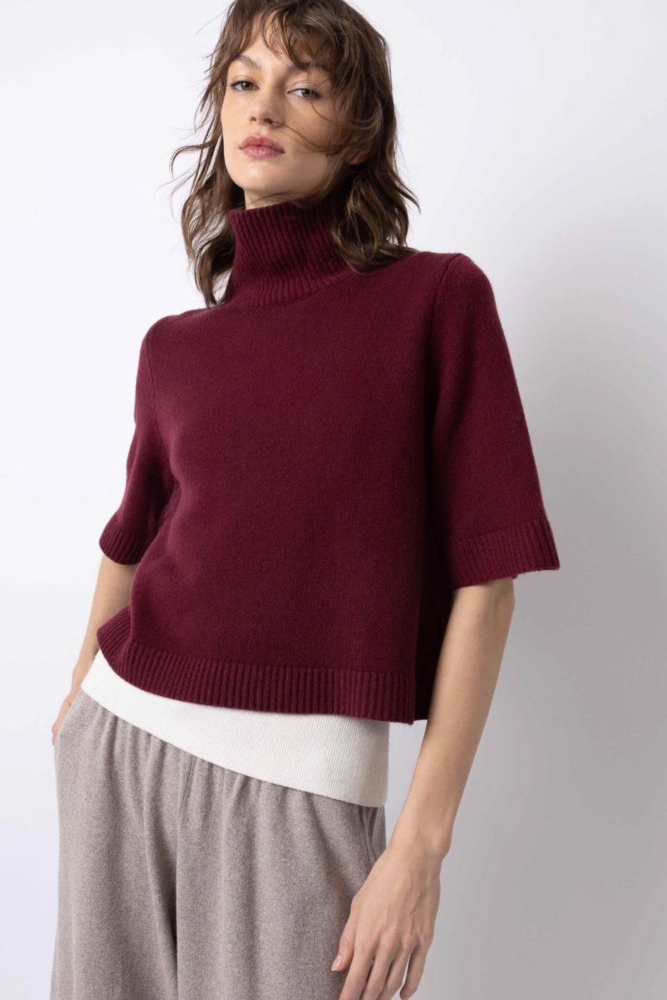 Cashmere Short Sleeve Turtleneck Sweater