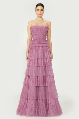 Trissa Plissé Strapless Gown