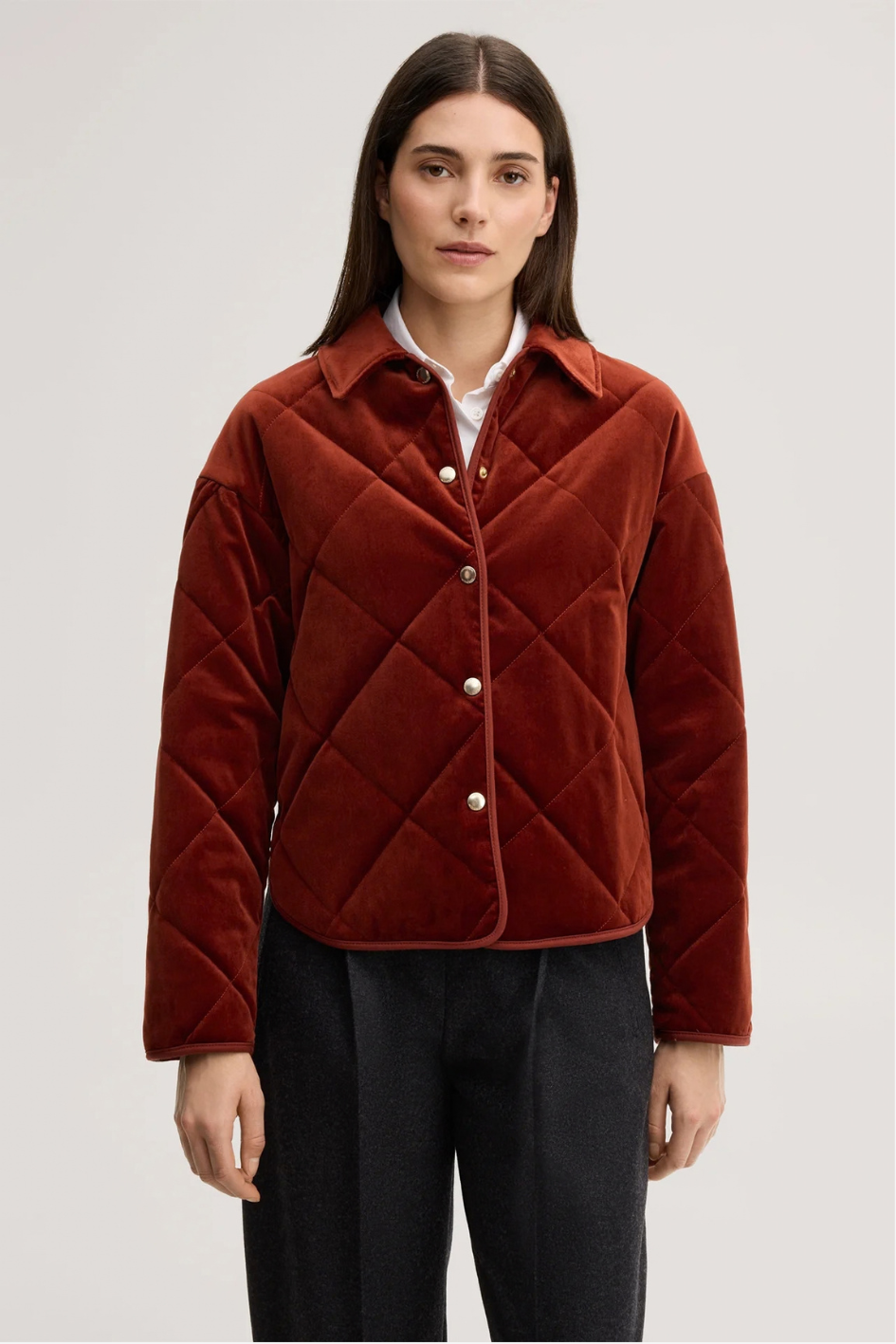 Quilted Velvet Shirt Jacket in Red