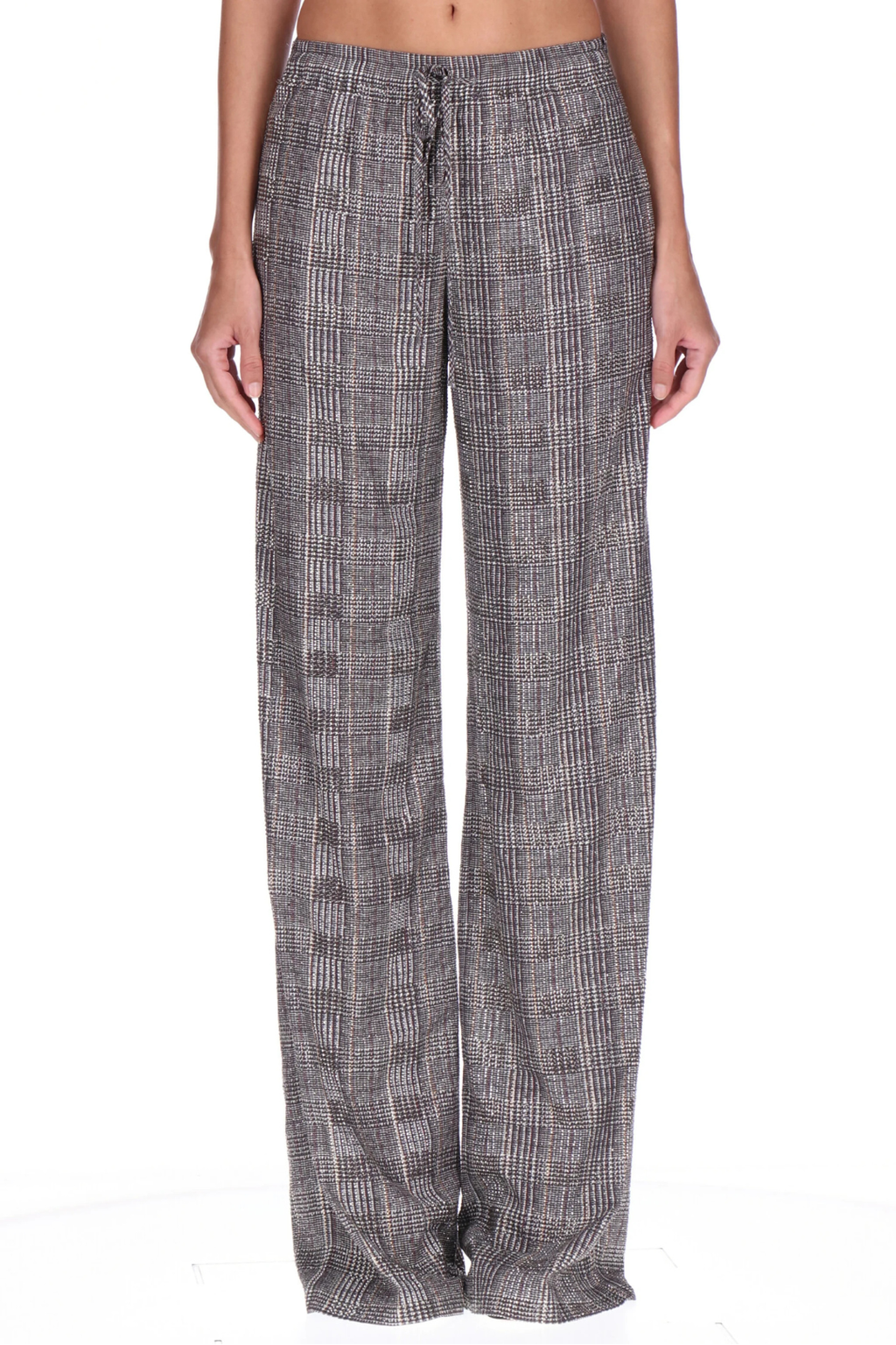 Checked Drawstring Wide-Leg Trousers