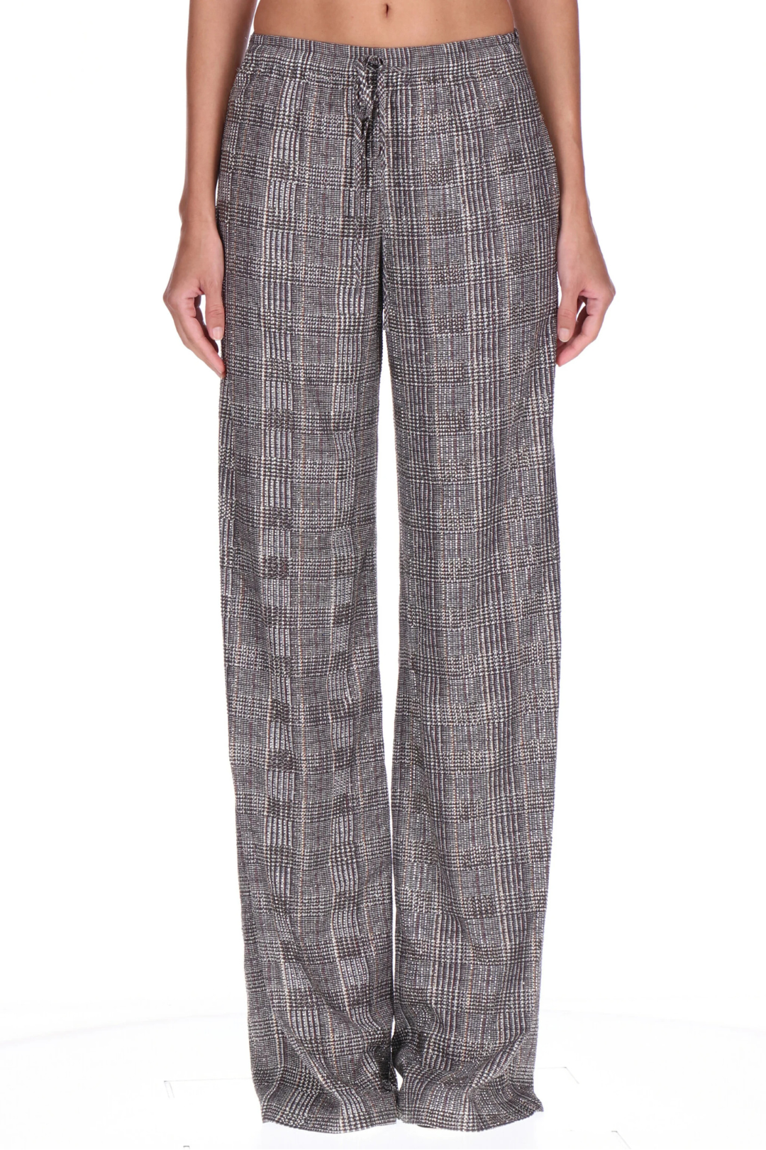 Checked Drawstring Wide-Leg Trousers