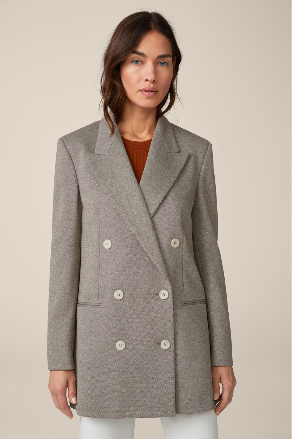 Double-Breasted Long Blazer in Jersey