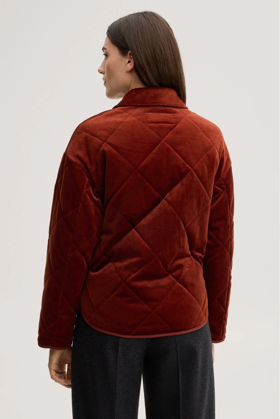 Quilted Velvet Shirt Jacket in Red
