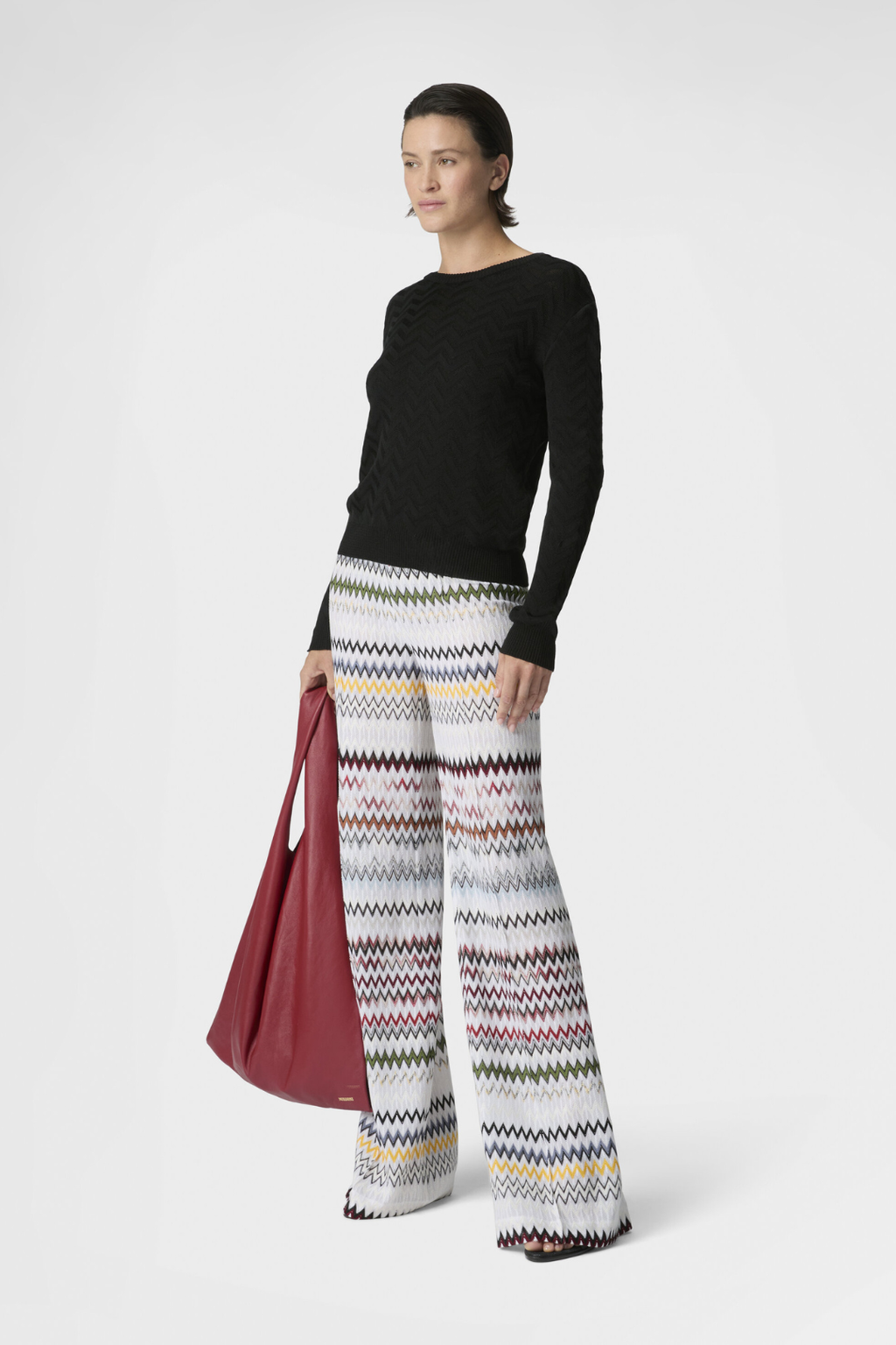 Wide-leg Pants made of Cotton and Viscose with a Zigzag Pattern