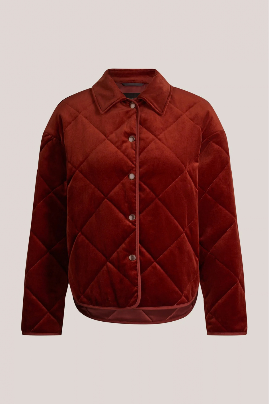 Quilted Velvet Shirt Jacket in Red