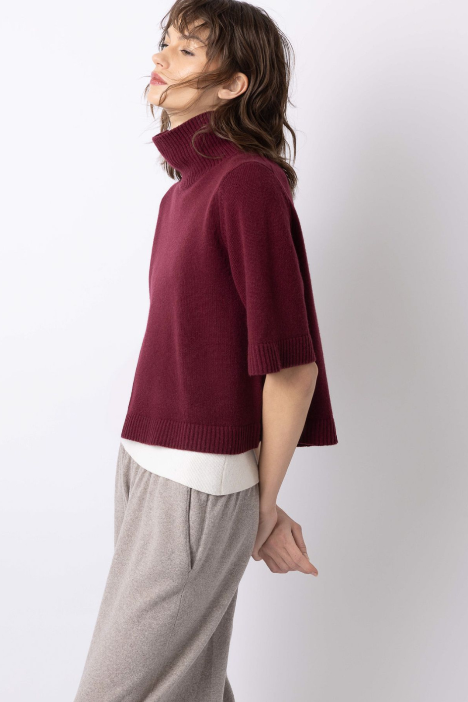 Cashmere Short Sleeve Turtleneck Sweater