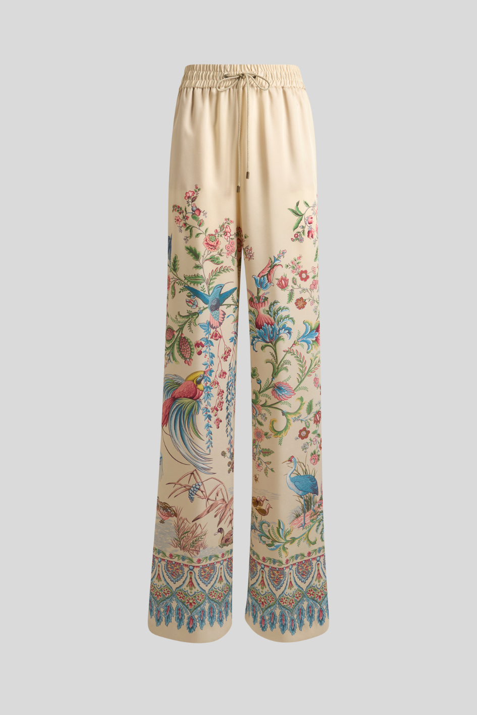 Floral Print Wide-Leg Trousers with Drawstring Waist
