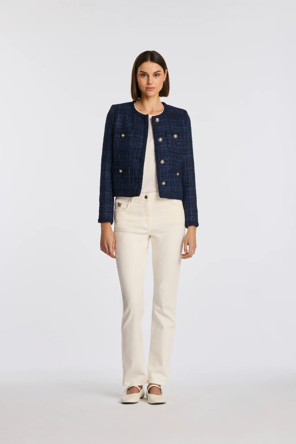 Tweed jacket with braid