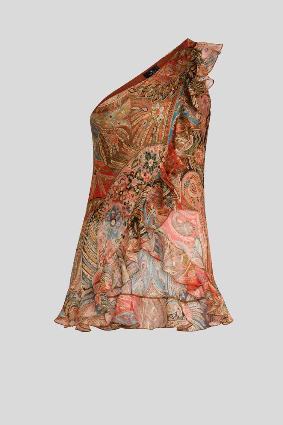 One-Shoulder Ruffled Paisley Top