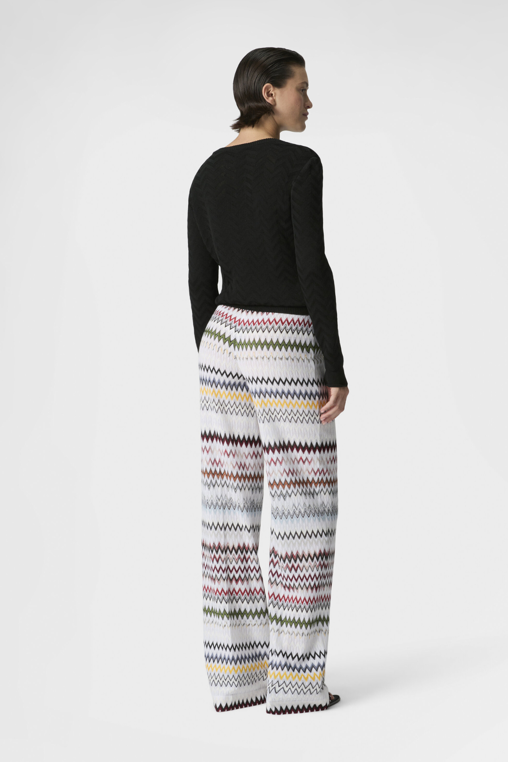 Wide-leg Pants made of Cotton and Viscose with a Zigzag Pattern