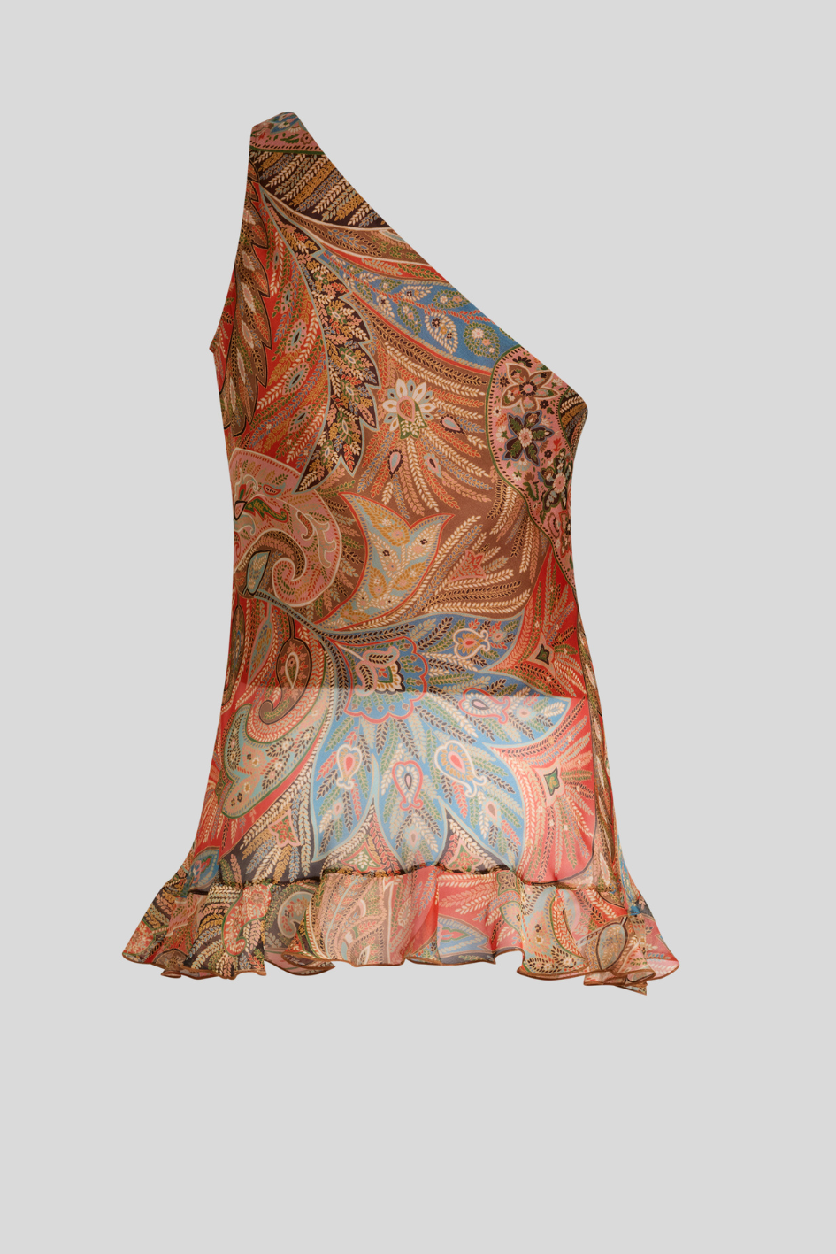 One-Shoulder Ruffled Paisley Top