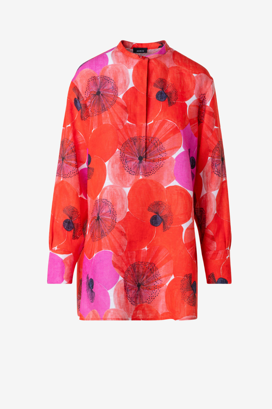 Oversize Tunika-Bluse aus Leinen mit Poppy Druck