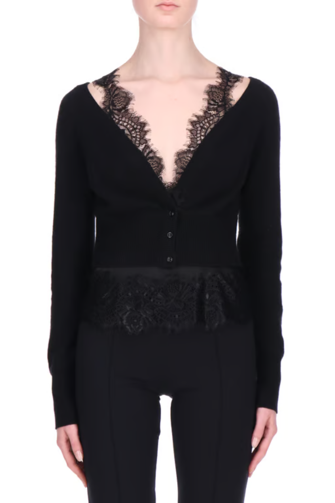 Lace-Trim Knit Cardigan